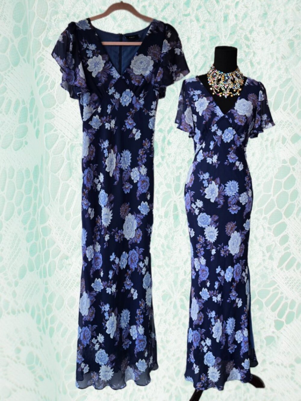 Vici Blue Maxi Dress Rose Floral Romantic Fairycore Cottage Evening